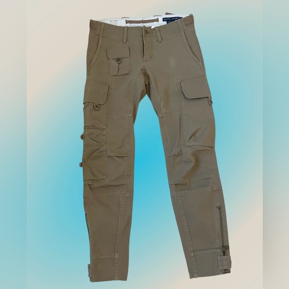 Ralph Lauren Pants - Ralph Lauren Skinny-fitting khaki cargo trousers with stretch, pockets, Sz 4